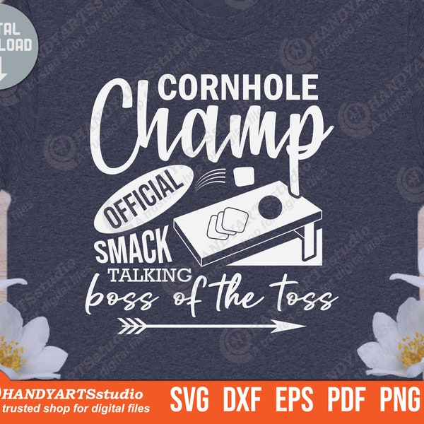 Cornhole champ smack talking boss of the toss svg, cornhole game svg, cornhole quote svg, cornhole winner svg