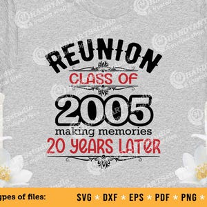 Arquivo de corte svg da turma de reunião de 2005, criando memórias juntos, reunião de 20 anos, design de camiseta, clip art de reunião