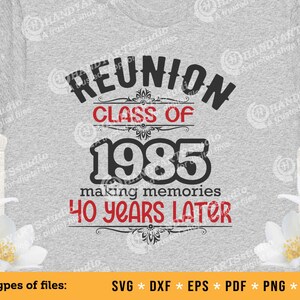 Wiedervereinigungsklasse von 1985 SVG-Schnittdatei: Feiern Sie 40 Jahre zusammen, Wiedervereinigung 40 Jahre später, T-Shirt-Design, Wiedervereinigung Clip Art
