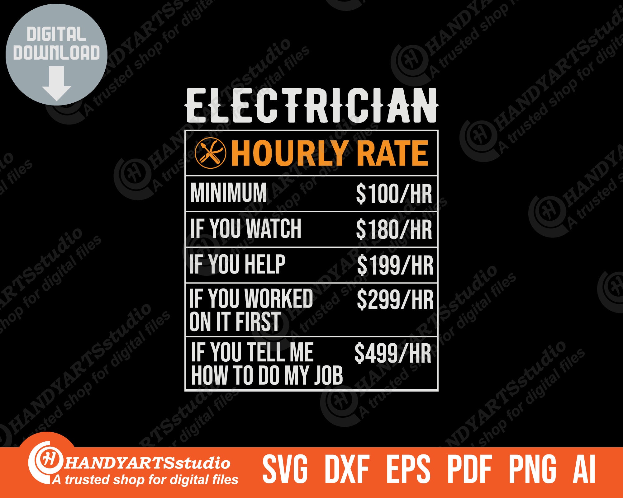 Electrician Hourly Rate Svg Cutting File Hourly Rate Wall Etsy