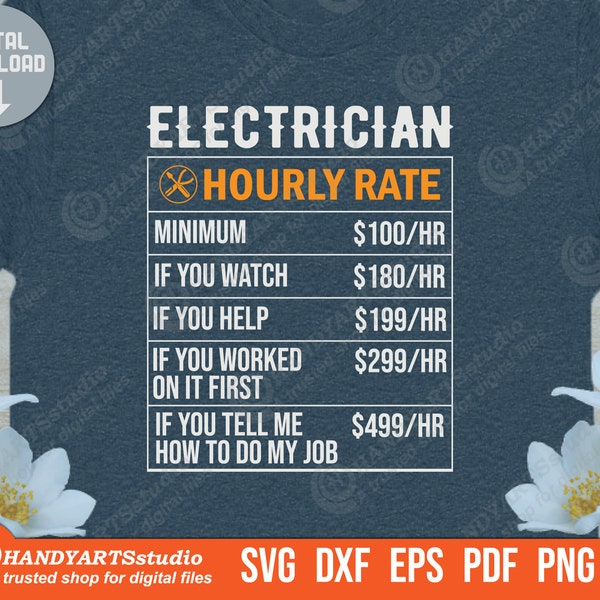 Electrician hourly rate svg cutting file, hourly rate wall art, electrician decal svg, electrician shop wall art svg