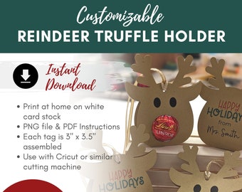 Editable Reindeer Truffle Holder Tags  | PNG Reindeer for Cricut | Handmade Holiday Ideas | Instant Download