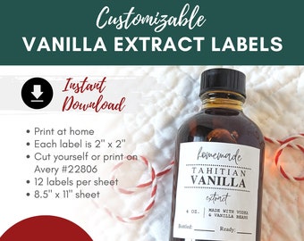 Editable Vanilla Extract Label  | Print at Home | Teacher Gift Idea | Handmade Holiday Ideas | DIY Vanilla Extract Label | Instant Download