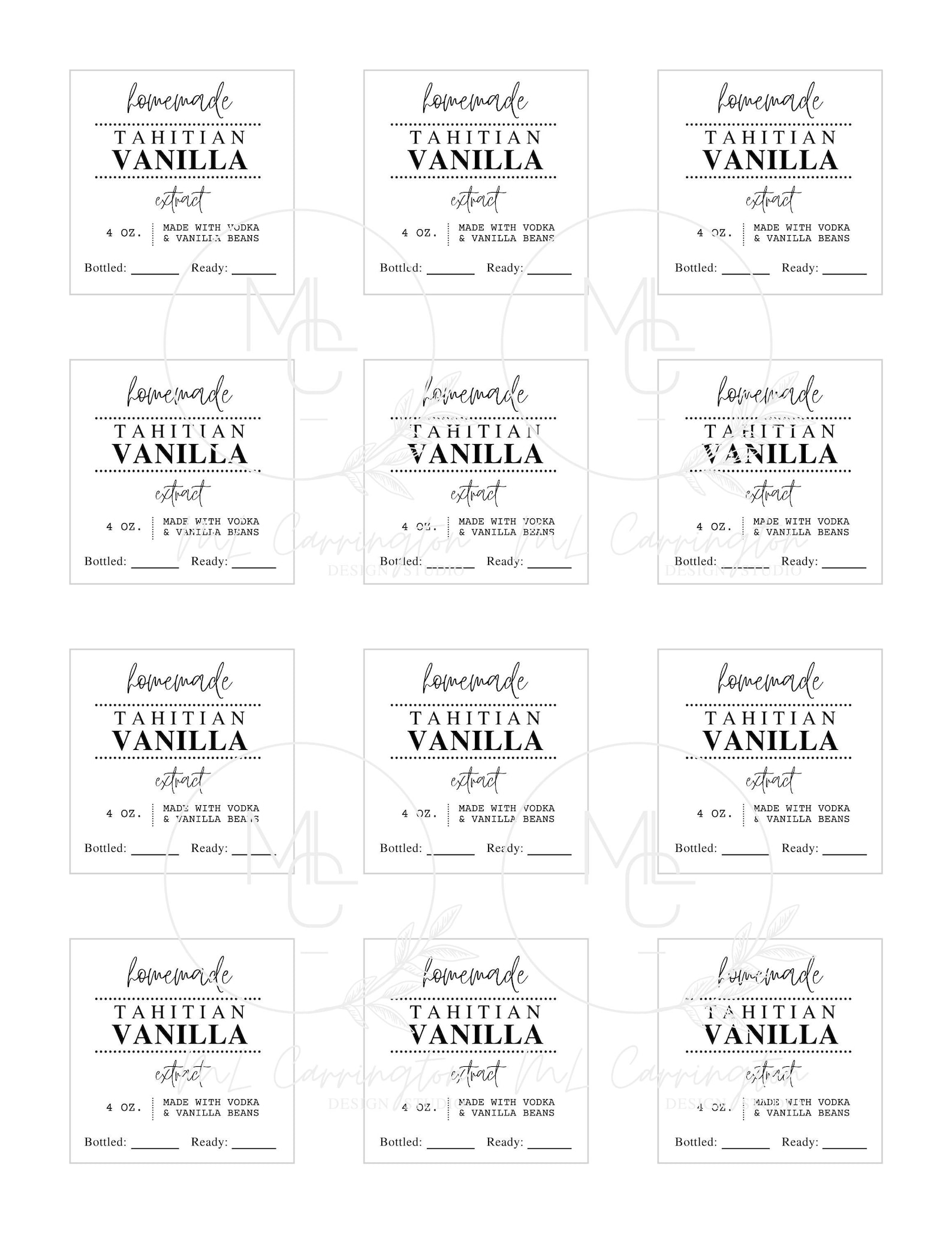 Editable Vanilla Extract Label Print at Home Handmade Etsy