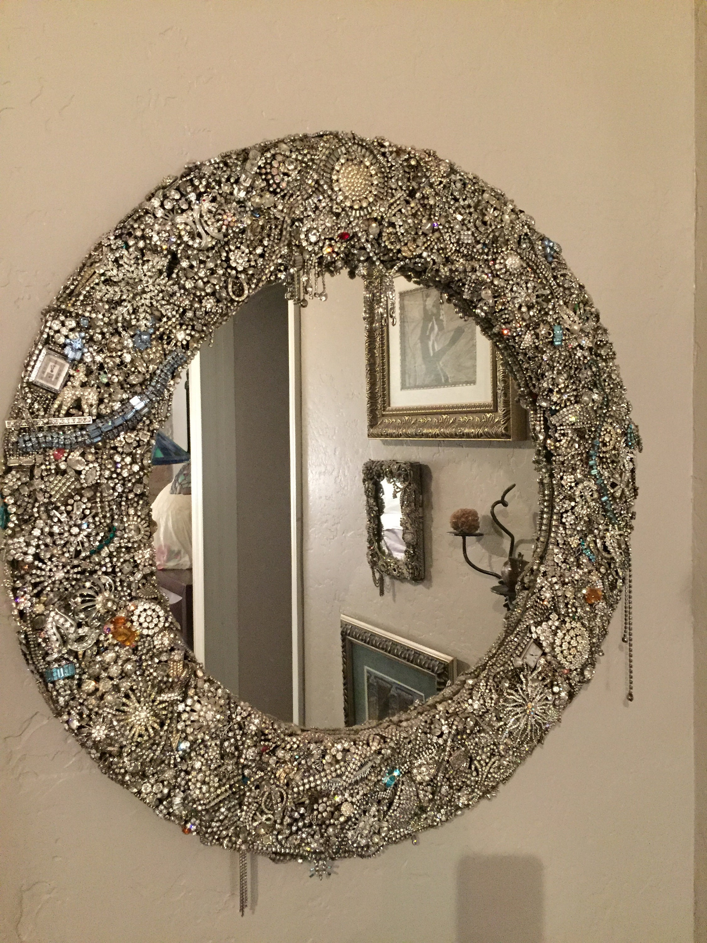 Wall Mirror-authentic Vintage Rhinestone Jewelry 