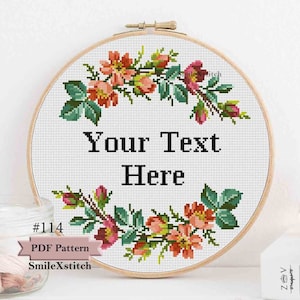 Custom cross stitch pattern pdf or kit funny naughty mature personalised flowers wreath original DIY handmade gift sarcastic sassy swearing
