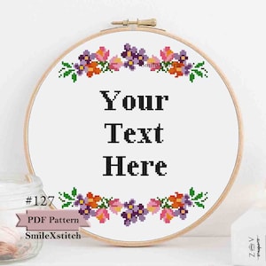 Aangepaste kruissteekpatroon pdf voor instant download personaliseerbare bloemenkrans frame slinger bloemen grafieksjabloon downloadbaar