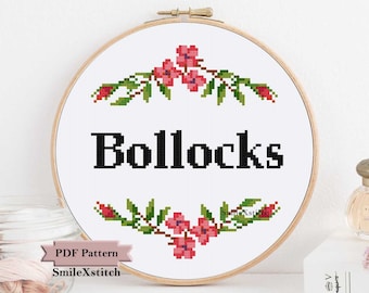Funny cross stitch pattern "bollocks" rude cross stitch DIY funny wall hanging hoop decor snarky cross stitch funny embroidery needlework