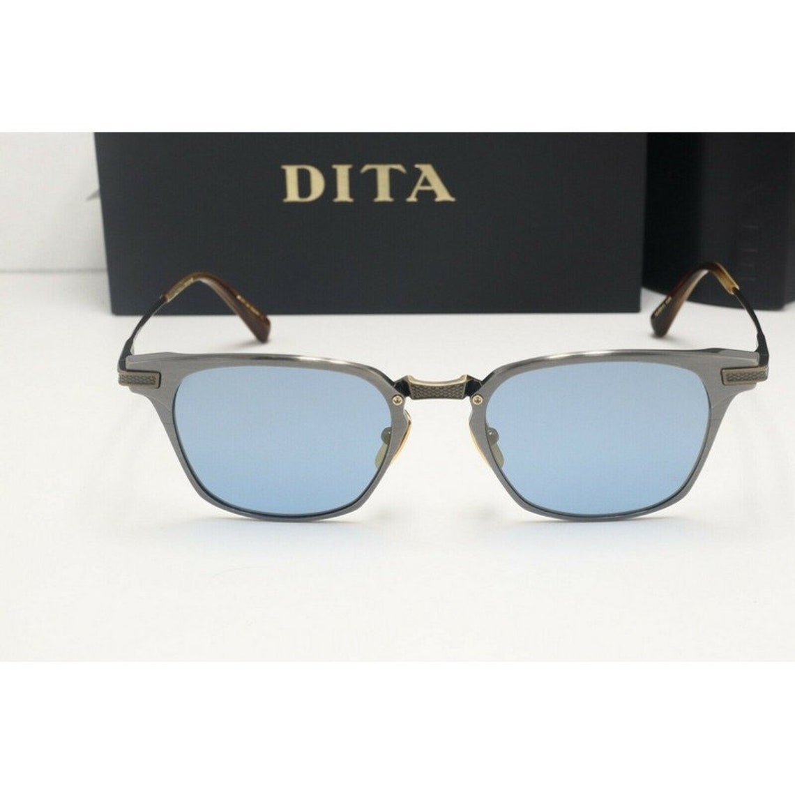 Dita Union DRX-2068 Square Silver Gold Sunglasses Blue Lenses | Etsy