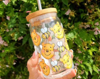 Pooh Bear Magical Glass Character Cup, Cold Coffee, Eco-friendly, Handmade - Available in 16 designs