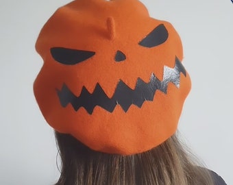 Pumpkin King Jack O Lantern Orange Beret