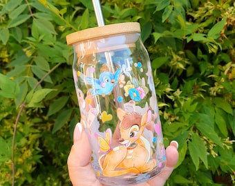 Bambi/Thumper Magical Glass Character Cup, Cold Coffee, Eco-friendly, Handmade - Available in 22 designs