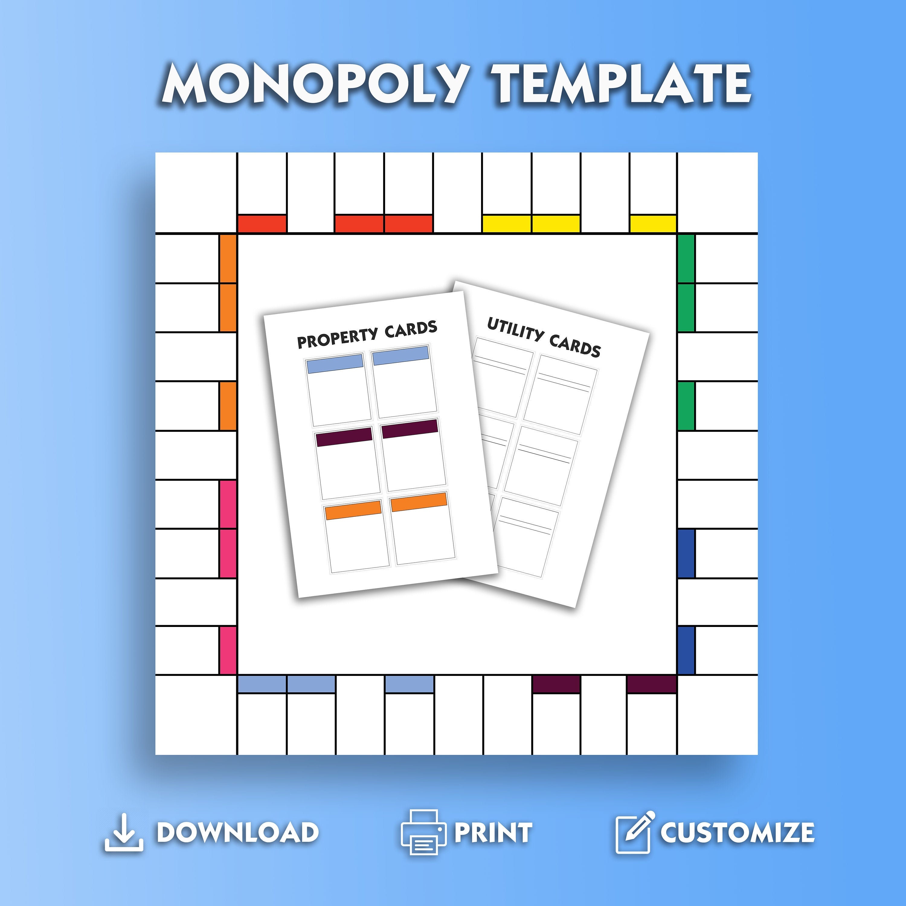 Clear Monopoly Template Personalized Monopoly Board Template Etsy