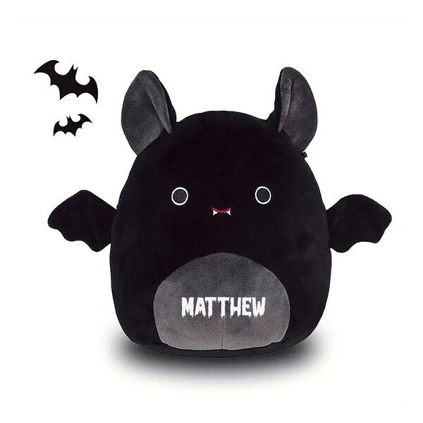 Personalisierte Halloween Fledermaus Plüsch | Vampir Plüsch | Halloween Fledermaus Puppe | Personalisiertes Plüschtier | Fledermaus Plüsch mit Namen | Fledermaus Squishmallow Spielzeug