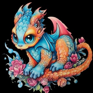 Lot de 5 feuilles d'autocollants, 6 x 4 feuilles, adorables bébés dragons, autocollants en vinyle fantaisie, holographiques, transparents ou blancs