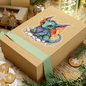 Cute, adorable horned Dragon, Fantasy stickers, 4 sizes, transparent or white