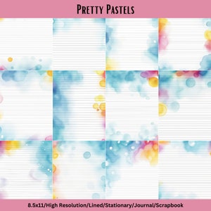 12 Hermosos, de alta resolución, salpicados de pastel, papeles rayados + papeles para sobres. Papelería imprimible, páginas de diario basura, Scrapbooking