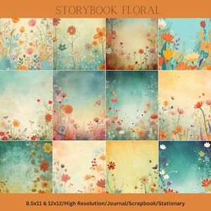 2 sizes 12x12 and 8.5x11-12 Shabby storybook style floral papers, Printable, Junk Journal/Scrapbook/Stationary
