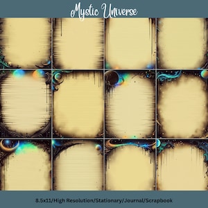 8.5x11 Papeles imprimibles de alta resolución para diario/scrapbooking/estacionario, universo místico, celestial, estrellas