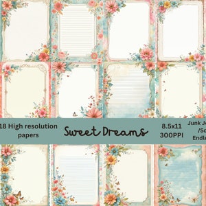 18 Fondos/Papeles florales de ensueño, Alta resolución, Tamaño carta 8.5x11 Digital/Impresión, Diario basura, Scrapbooking, Estacionario, KDP