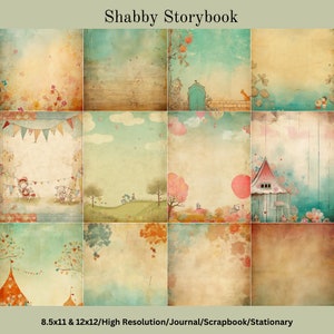 2 sizes 12x12 and 8.5x11 12 Shabby Style storybook Papers Junk journal/Scrapbooking/Stationary fantasy, storybook, sbabby