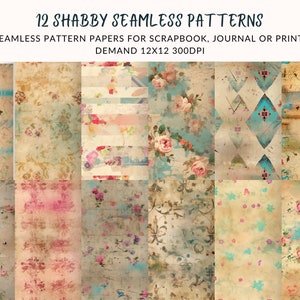 12 Beautiful Shabby style seamless Patterns for Junk Journal, Scrapbook or Print on Demand