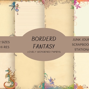 2 sizes 12x12 and 8,5x11 12 printable fantasy themed bordered papers, junk journal, scrapbook, stationary, Fairies, dragons, flowers
