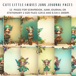 2 sizes 12x12, 8.5x11 / 12 Adorable fairies in bordered, colorful pages for Junk journals or Scrapbooking