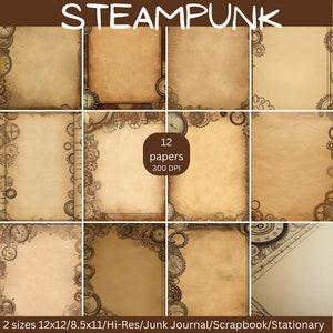2 dimensioni 12 x 12 e 8,5 x 11-12 documenti stampabili in stile Steampunk, alta risoluzione, diario spazzatura/album dei ritagli/cancelleria