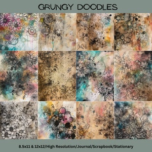 2 sizes 12x12 and 8.5x11- Grungy doodles, colorful, printable papers Junk journal/Scrapbook/Stationary