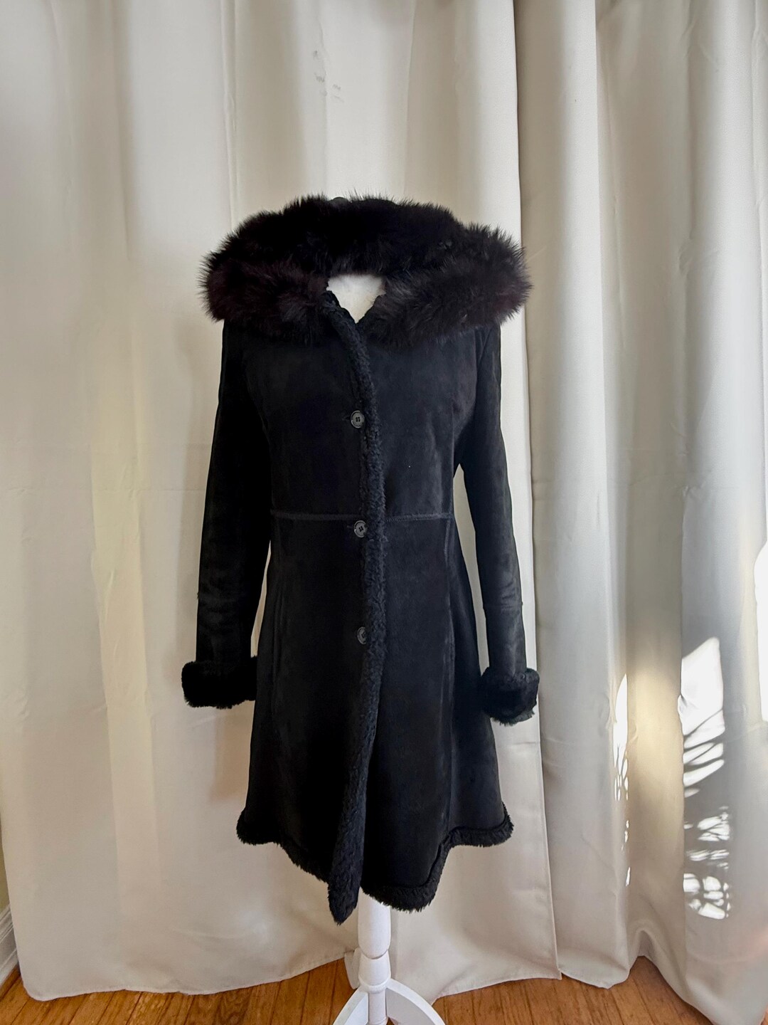 Vintage Suede Coat With Hood and Faux Fur Trim - Etsy