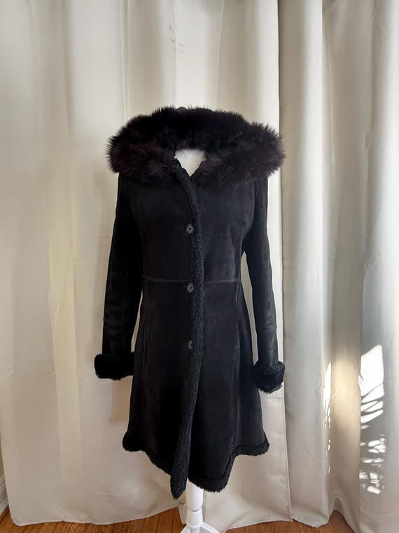 Vintage Suede Coat With Hood and Faux Fur Trim - Etsy