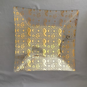 Georges Briard Vintage Square Glass Serving Tray: Gold Decoration