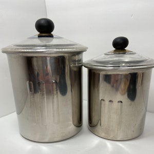 Vintage 18/8 Stainless Steel Canisters With Plastic Lids Set of Two