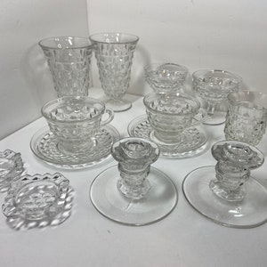 Tazze e piattini americani vintage Fostoria, bicchieri da succo, tè freddo, dessert, portacandele, vaso, posacenere, sale e pepe