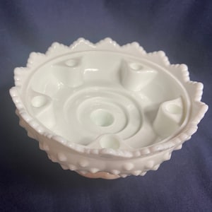 Vintage Fenton Milk Glass Hobnail - 6 Candle Bowl - 6&quot; - 1970s - Marked Fenton