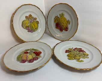 Vintage Fruit Emblem Dessert Plates: 1950s Bavarian Set of Four
