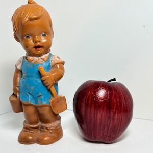 Vintage Squeeze Doll Boy With Bucket and Shovel - Squeaker Doll - Rubber Doll - Made in W. Germany -Rare - Collectible
