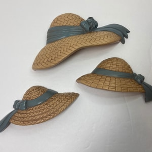 Homco, vintage Home Interiors Chapeaux de paille Décor mural Set de trois 1987