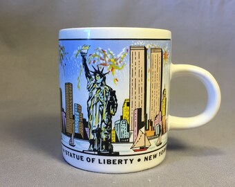 Vintage Mini NY City Mug: Statue of Liberty & Trade Towers