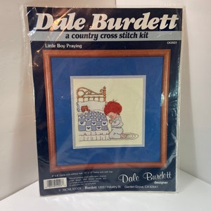 Vintage Dale Burdett Cross Stitch Kit &quot;Little Boy Praying&quot; 8&quot;x8&quot; 1989 New Vintage Item in Original Unopened Packaging
