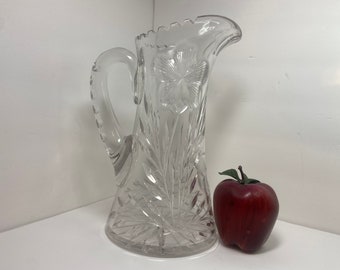 Antique American Brilliant Period (ABP) Cut Glass Water Pitcher Intaglio Flowers