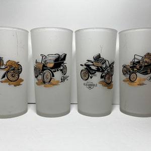 Vintage Hazel Atlas Antique Car Frosted Tom Collins Glasses