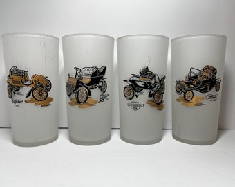 Vintage Hazel Atlas Antique Car Frosted Tom Collins Glasses