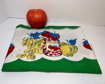 Large Vintage Kitchen Towel, Cotton, Apple Jelly and Strawberry Jam Motiff, 1950-1960s 33"x23"