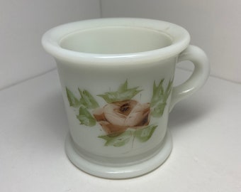 Vintage Milk Glass Shaving Mug With Pink Rose Design