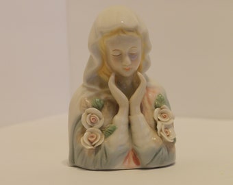 Vintage Ceramic Madona Head Figurine with Roses