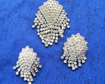 Vintage Lady Remington Rhinstone Post Earrings and Brooch from the 1950s