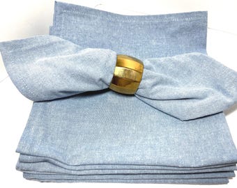 Handmade Chambray Dinner Napkins: Soft Denim Blue, Set of 6