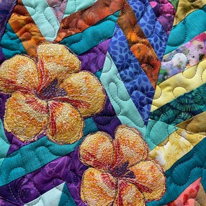 Hibiscus Flower Garden Wall hanging mini quilt or table topper